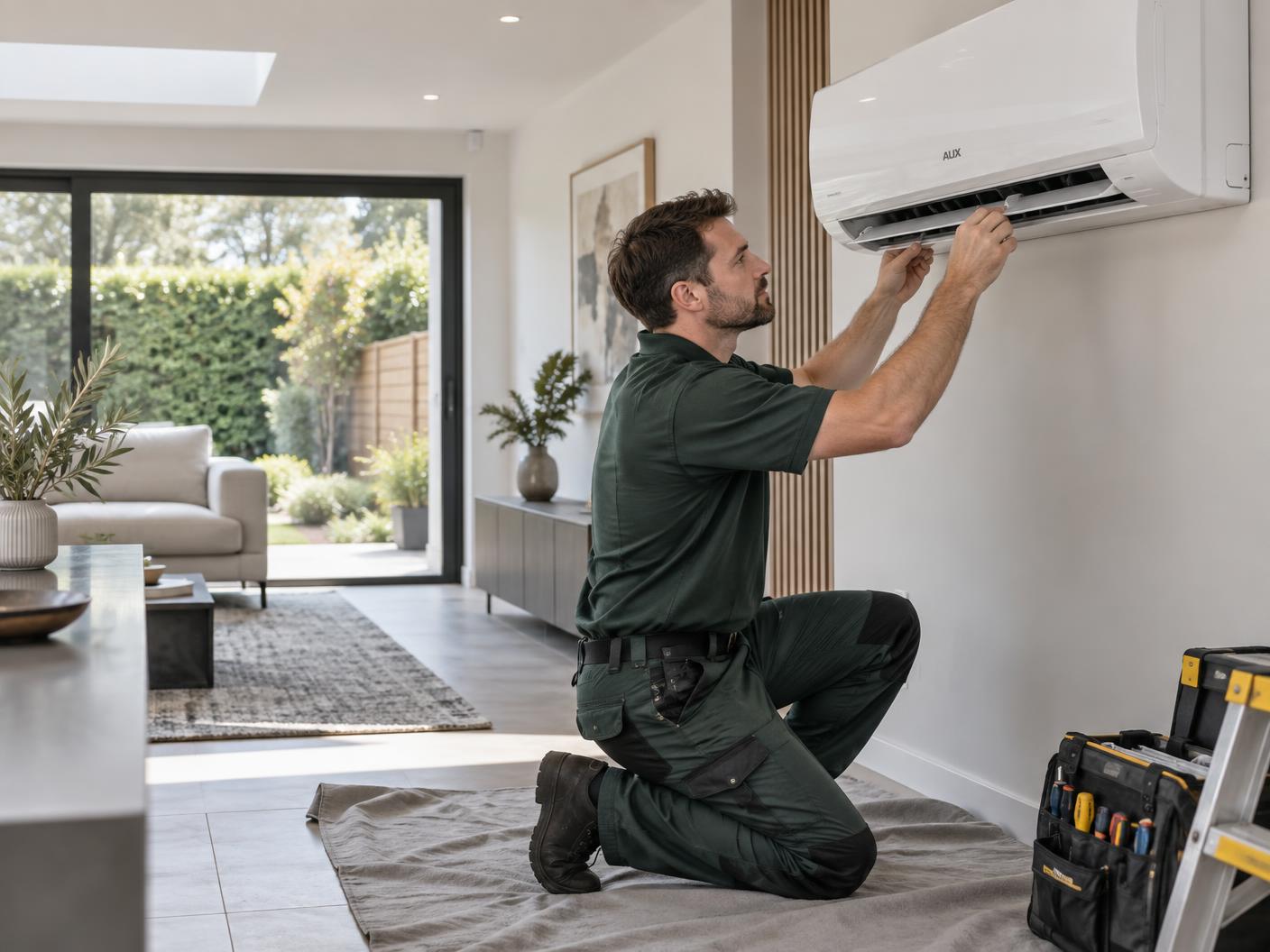 Professional engineer working on an AUX indoor unit
